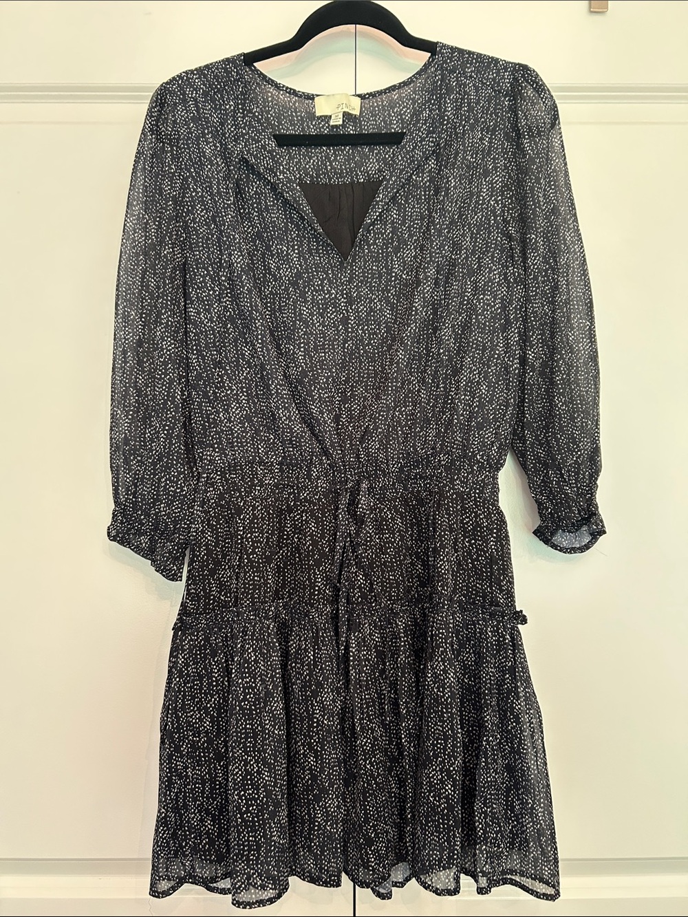 Pinch Black and White Printed Long-Sleeve Tiered Dress